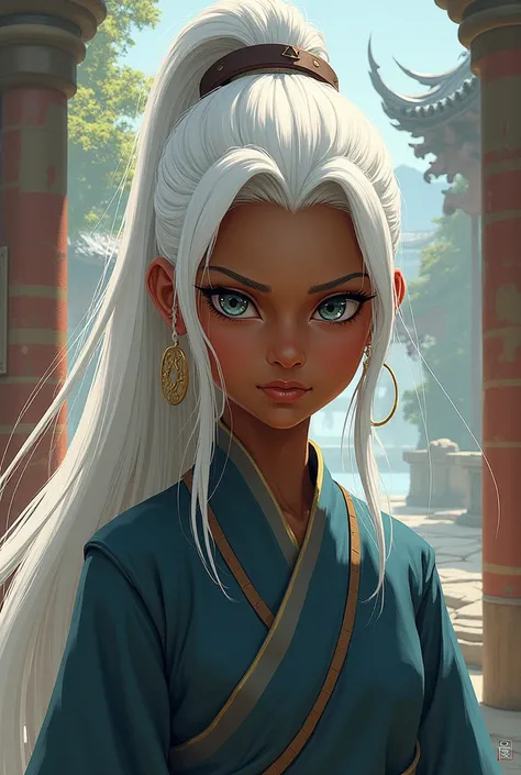 Dark-skinned, white-haired female Avatar :a Lenda de Aang, dark-skinned and white-haired in 2D. no elf ears 