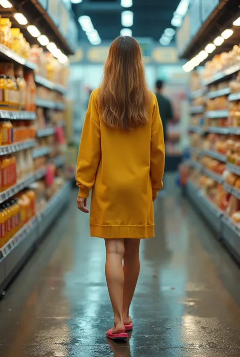 Best Quality, (Realistic Detailed), 16K, Ultra High Definition, High Resolution, Gentle Focus, Elegant, Full Body Portrait, Rainy day, A beautiful Chinese young girl is shopping at a supermarket, two hands pushing a shopping cart filled with goods, Pretty,...