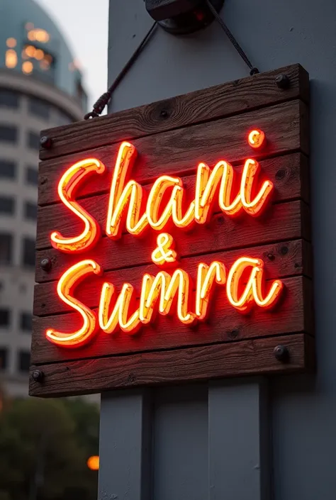 Create a sentence with rustic letters for a written food trailer " SHANI & SUMRA ", with neon.
