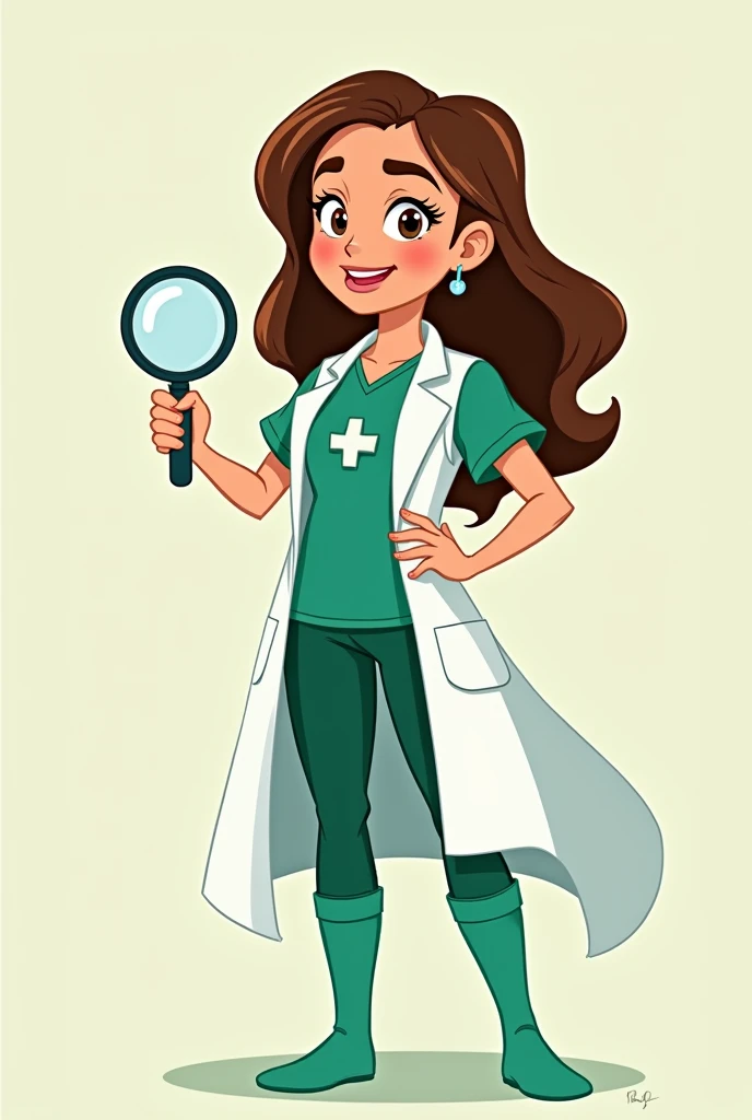  Superhero female character who helps wash hands as a Disney animated presentative character Eduardo Santos drawing representative image for the Eduardo Soantos hospital who is tender with a magnifying glass that looks at the safe administration of medicat...