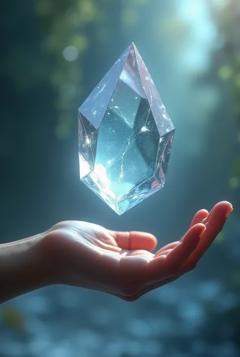 a unique valueable crystal moving away from a hand
