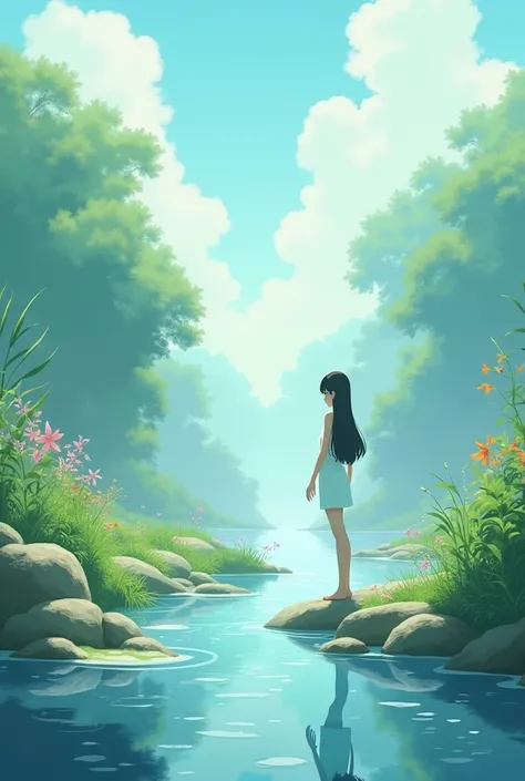 arte conceptual ambiental, water care,  Studio Ghibli, minimalist, ethereal, maní character