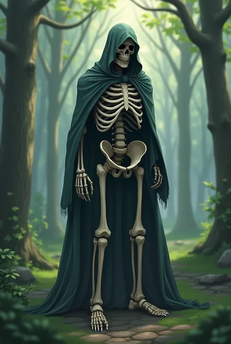  Make a male skeleton of 1 . 73 high covered with a cloth to try to hide your race covering your legs and chest, The arms and covering the head  ( anime style ),  the place is a forest   altura cobridor com um pano para tentar esconder os seus ossos,  the ...