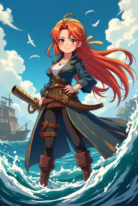 girl pirate with long orange hair anime