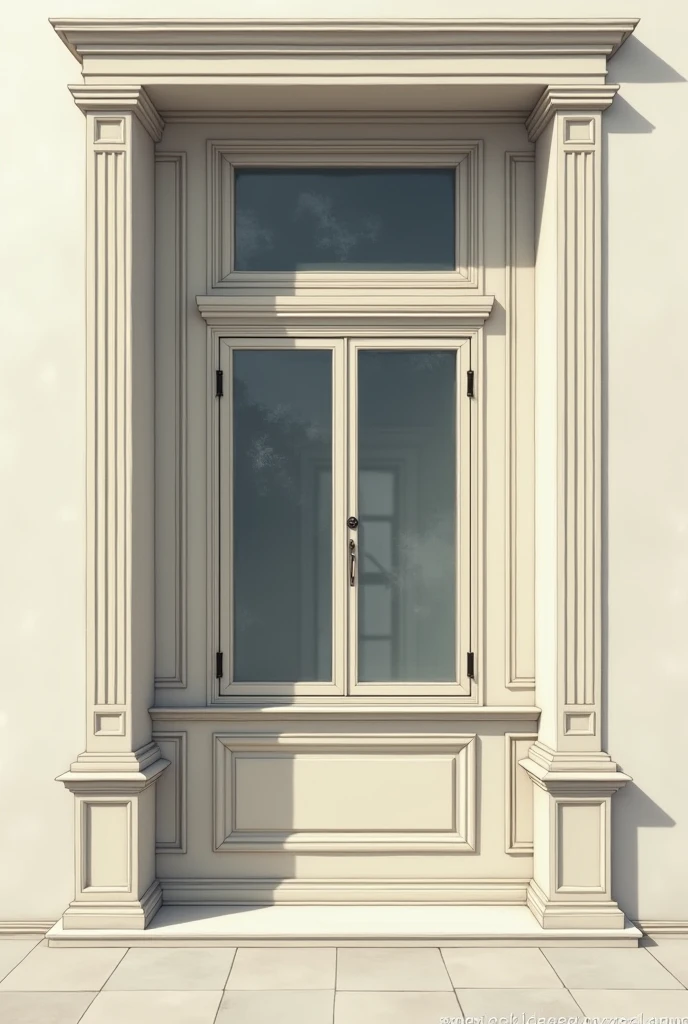  window with 3 steps and two superimposed window sills ,  the second window sill 50 cm above the first and a fixed window part at the bottom, That cannot be opened 
