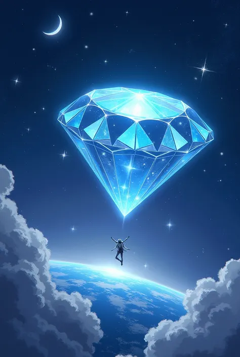 Big diamond in the Space   stars moon earth and flying space cadet 