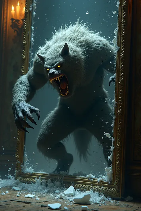 Werewolf breaking the mirror