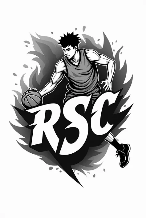 A logo for a basketball team, the name of the team is RSC, you can do it in an anime style with black and white colors