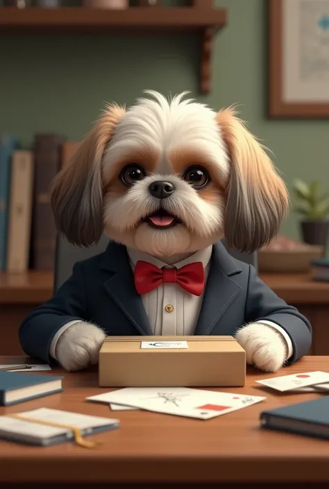 Shihtzu with ties sending package
