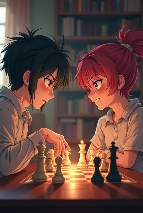 Anime art characters playing chess