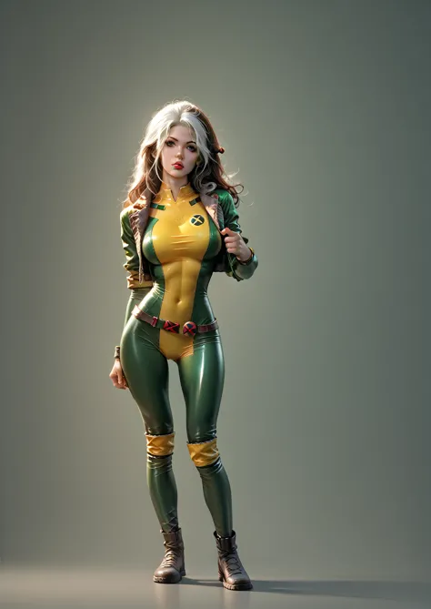 rogue, big breasts, sexy, cleavage, beautiful detailed lips, tight bodysuit, xmen