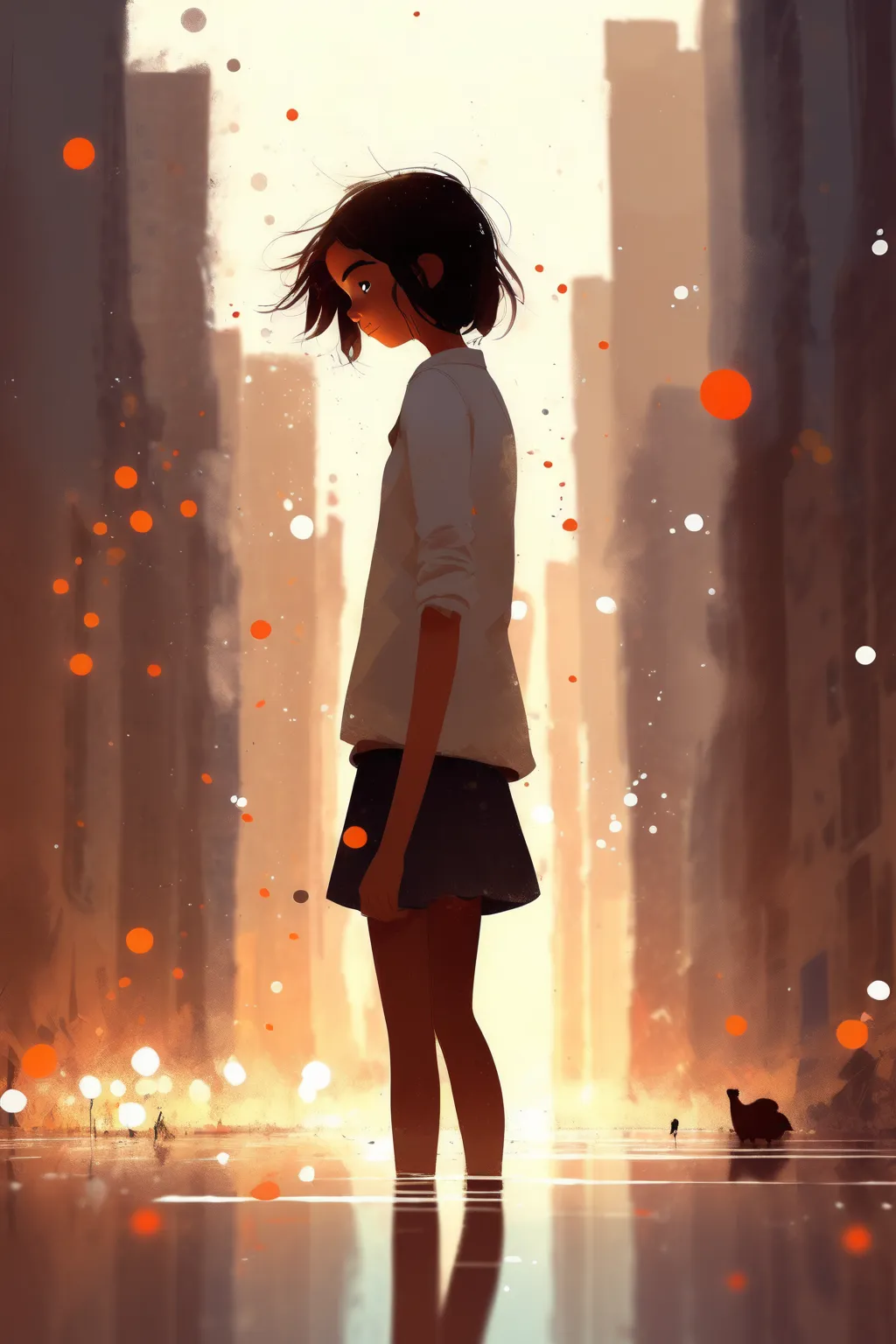 pascal campion style - a lively digital illustration, 1girl, brown hair, brown eyes, facing the viewer, full body shot, depth of...