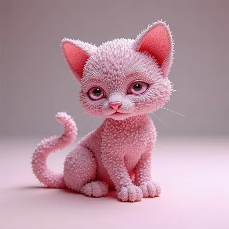 Very detailed macro shot of a kitten made of pink diamonds, super high definition photo, cute kitten, pink diamonds shining in the light, this very small pink diamond is produced by the best cutting and the situation where the diamond grains are joined tog...