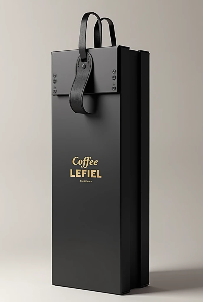 Generate a packaging for storing a large umbrella for a striking coffee shop for export to France  "Coffee Lefiel ".  
