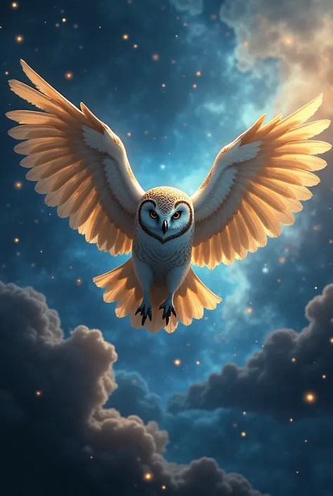 


Here is the digital painting of the majestic owl gliding through the universe. Let me know if youd like any adjustments!


