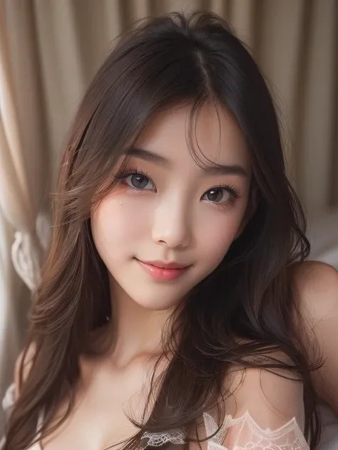 Confident-looking cute girl, Gorgeous korean supermodels, wearing a transparent white lace micro lingerie, ((sexy lingerie:1.1)), ((micro lingerie, lace, very thin)), ((lie down in bed)), ((lie down waiting for a lover)), ((lie down)), ((spread your legs w...