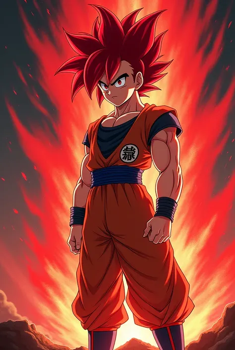  I want an image of Izuku Midoriya from the anime Boku no Hero . But with changes ,  the generated image is full body .  Izukus hair is completely bristled similar to the super Saiyan in Dragon Ball.  Of a red color like his red eye , shows a serious perso...