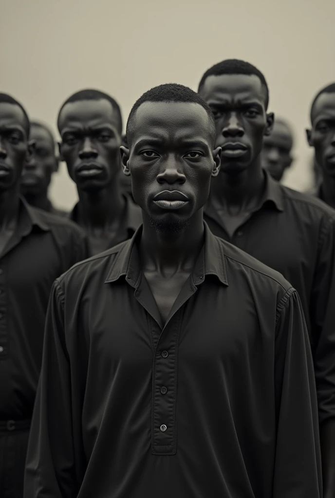 A few black-faced men are standing