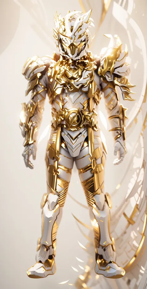  White as the main color，Keep original image，There is no change ，Can become brighter  white and gold ， white and gold  are the main colors， white and gold ，（ Make sure its layered and armored texture）