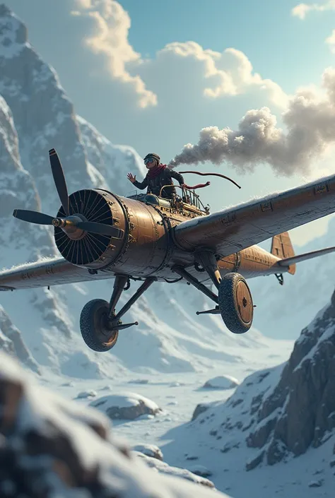 1918 steampunk style airplane in a cold environment 