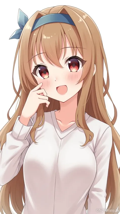  1 girl, solo,  high definition , Long Hair, chest,  gaze,  blush,  smiles,  Shortcut ,  open your mouth, bangs,  blue eyes, Blonde, Brown Hair,  simple background,  Headpiece, Red eyes, 最高quality,  high definition ,  accurate,  anatomically correct,  MULT...