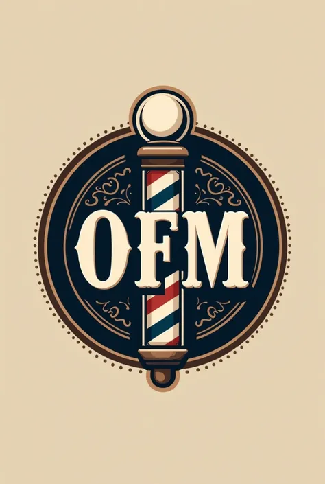 A logo with the initials ofm and with some barbershop