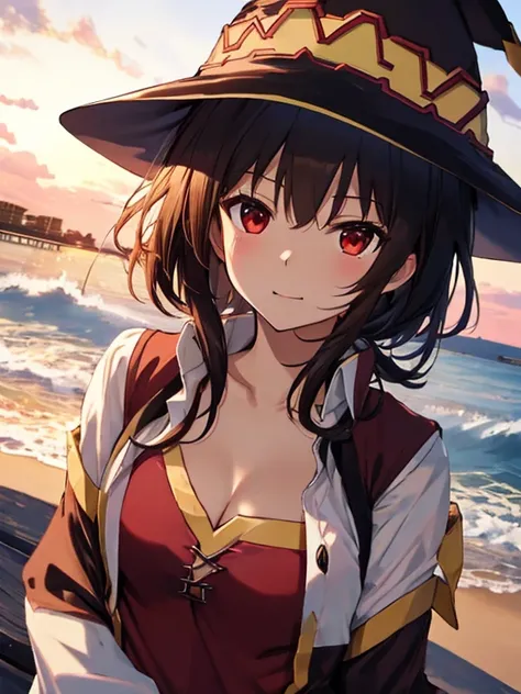  morning glow、Seaside Park, Megumin, 超 high definition , retina, masterpiece, Accurate, 解剖学的にAccurate, textured skin,  super detailed,   High Details ,  High Quality , 最 High Quality ,  high definition , 4K