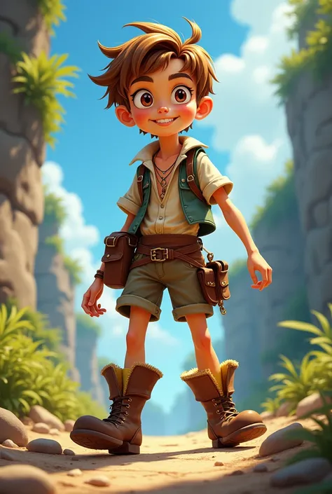  Jim Hawkins is a young man of about 12 to  , Slim and agile,  with light brown or blond hair and bright eyes.  He usually wears simple clothes from the time , like a linen shirt , shorts and boots ,  reflecting his adventurous spirit . A little cartoon an...