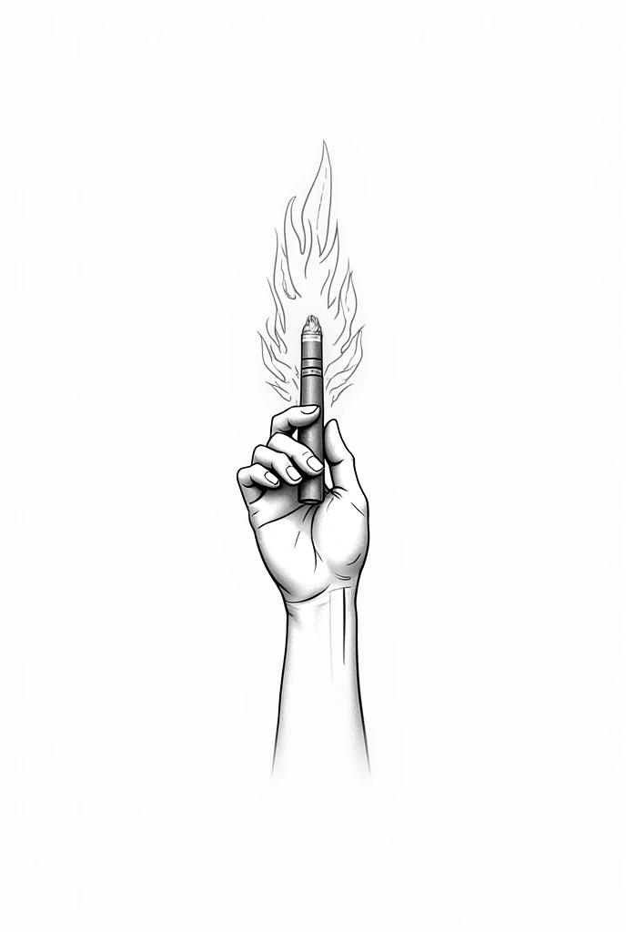 line drawing of a hand holding a cigar with fire around it