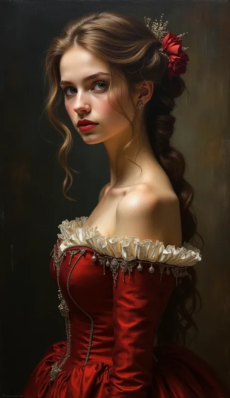 oil painting, a breathtaking portrait of young female beauty, in a elegant dress,
gothic, by Boris Vallejo, Raphael, Caravaggio, Michelangelo, rich, deep colors,
layered image shaded by cells, golden ratio, award winning, professional,
highly detailed, int...