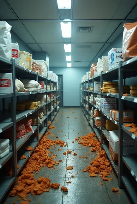  the two images must represent exactly the same internal environment of a food industry,  but one with the extremely dirty environment and with food waste on the floor, And the other with the clean and organized environment .