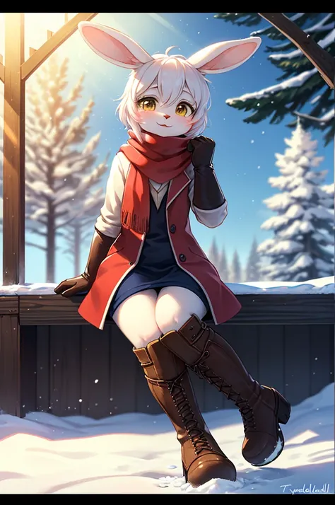 happy winter vacation , snow rabbit ,Scarf, gloves, boots , (Shining pee , The snow beneath my feet turns yellow , urophilia) , ( soft focus , Shallow focus , soft light , Cross Process , Tyndall ) , Mature , euphoria , coquettish , funny face , fabulous ,...