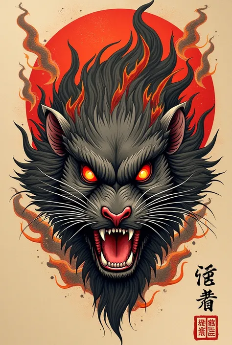 Japanese tattoo, fire rat head