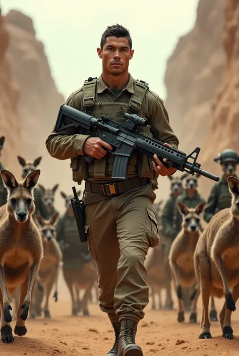 Create Cristiano Ronaldo military background kangaroo army 