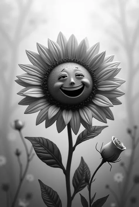 The sunflower laugh while rose is sad no color