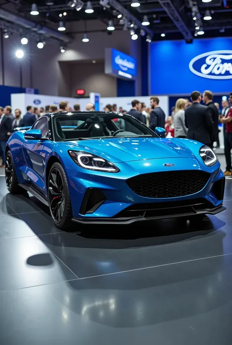 Rendering of a concept car, 2024 Ford Probe, two door coupe, from the side, side shot, in silhouette, metallic blue in color, car show, High Resolution, Masterpiece, High Details, HD, High Quality, Super Detailed, UHD,