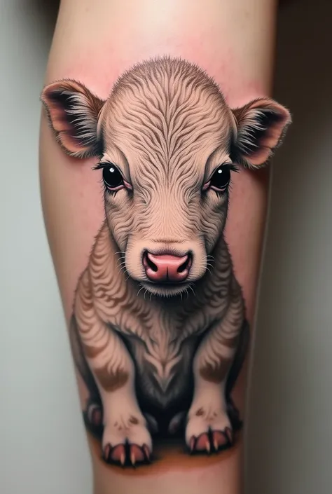 A realistic calf tattoo