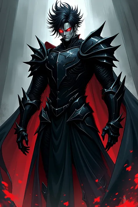 "Create a manga style image of Igris from Solo Leveling ."
"Igris de Solo Leveling, Manga style, height 2.5 m, intense red eyes."
" Draw Igris from Solo Leveling with black armor and spiked black hair."
```