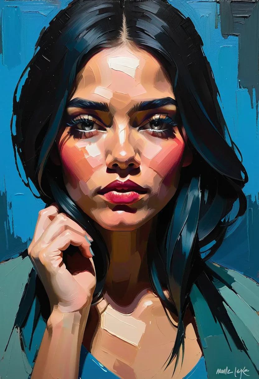 create a contemporary portrait of a mexican woman in the expressive and painterly style of malcolm liepke, ((speed painting))+++...