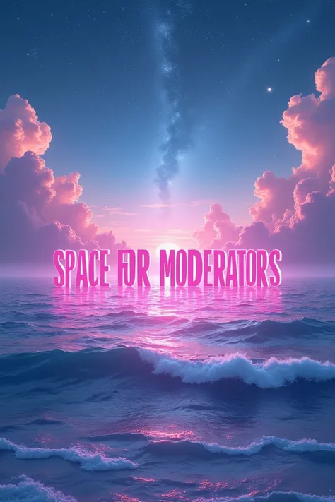 Show the image of a sea that says space for moderators with pink clouds