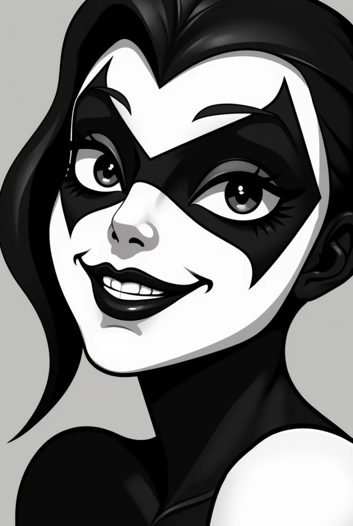 face of a harlequin smiling in black and white minimalist vectors