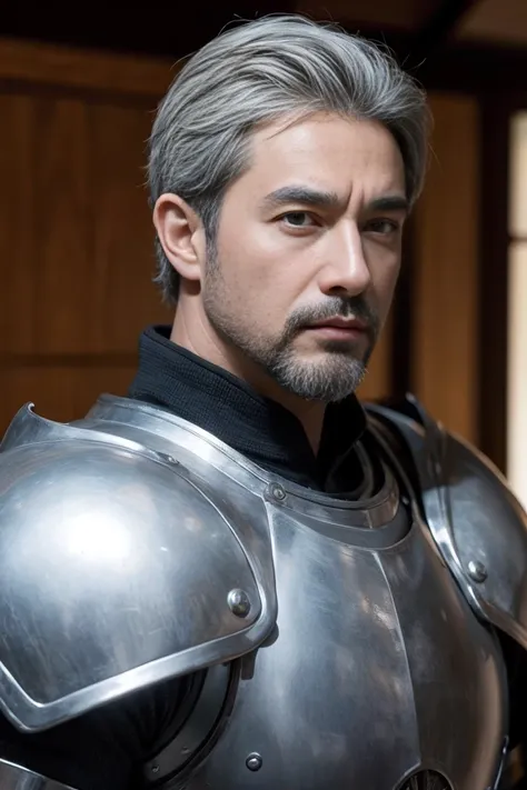 ( high quality, actual ,photo actual :1.37),( Quality Best ,4K,8K, high resolution ,masterpiece:1.2),portrait,50-year-old European man , displeased ,Serious，50年中世纪knight，崇高的knight， kind fathers ,grandfather，University classroom, Bright and soft lighting , ...