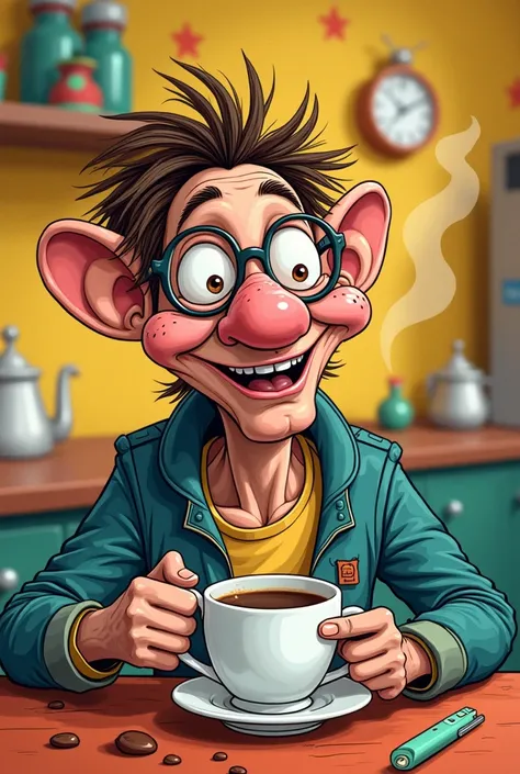 Funny person having a cup of coffee 