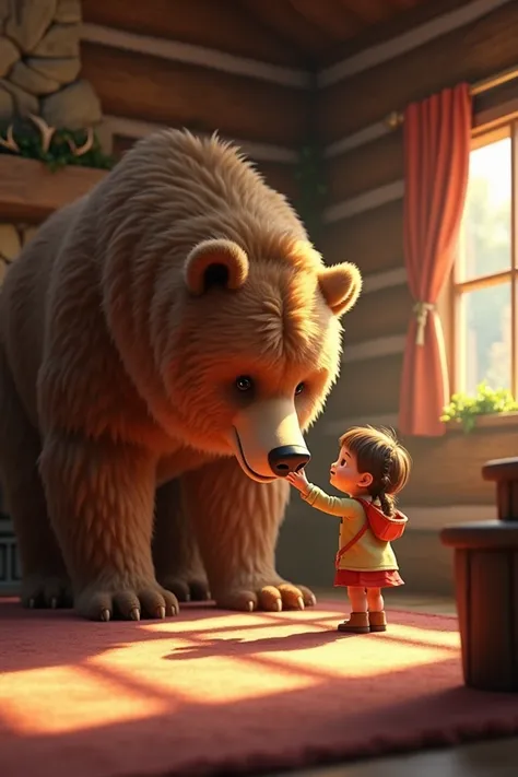 The girl and the bear in the cabin