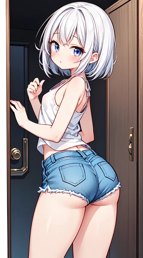  cute girl ， A very young and very girl ，Very girl ， S，，Very Short Stature， My buSt iS flat ，Very  Slike，Very 小さい round aSS， very thin thighS，  transparent tank top with fringed hem jeans section. ThighS and round aSS,  beautiful ,  color ,  super detailed...