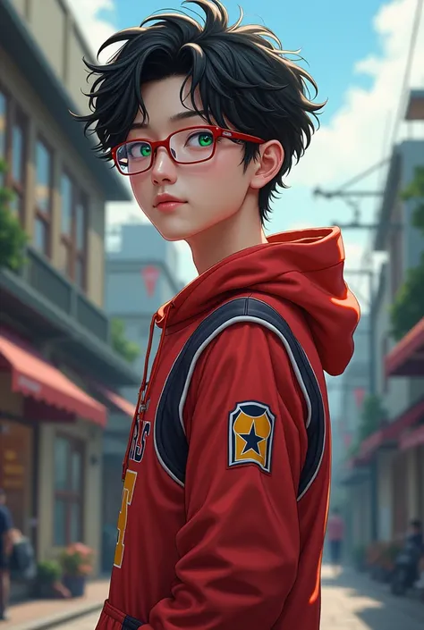 anime... is an adult man ... black-haired curlers.unfurled  ..Korean .  Verdagua eye ... high..  attractive sexy boy ..  age 26 years  .  full body head-to-toe basketball apparel.basketball clothing .negro .glasses.. anime