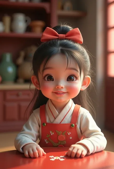 hay un  pequeño que está sentado a una mesa, An image of An Zhengwen , tumblr, what is?,  very very low quality image , ,  WITH A BEAUTIFUL SMILE ,  She is smiling and happy , innocent smile, , Nivanh Chanthara, She is smiling and excited, Xintong Chen, ji...