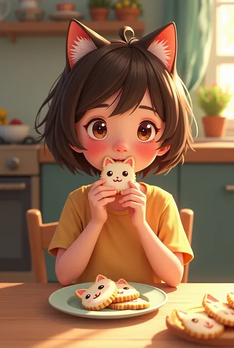 ren eating cat-shaped cookies