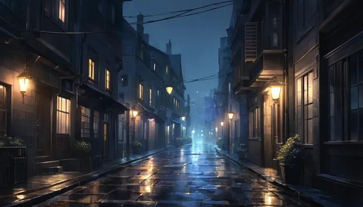 (Anime Style:1.4), soft painterly touch 、A dark road with only streetlights、Dark atmosphere、Night Scenery、超 high definition ,  Attention to Details ,  High Quality ,  high definition , 最 High Quality , 4K, 8k,