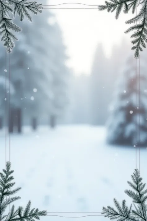 Create a December background with simple blurry back with snow and on front some branches on a square on all sides and writing space inside Instagram post 